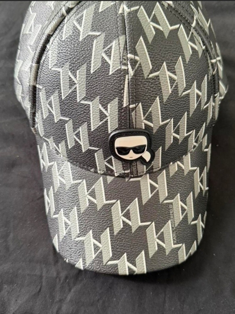 Karl Lagerfeld Black & Gray Monogram Baseball Cap